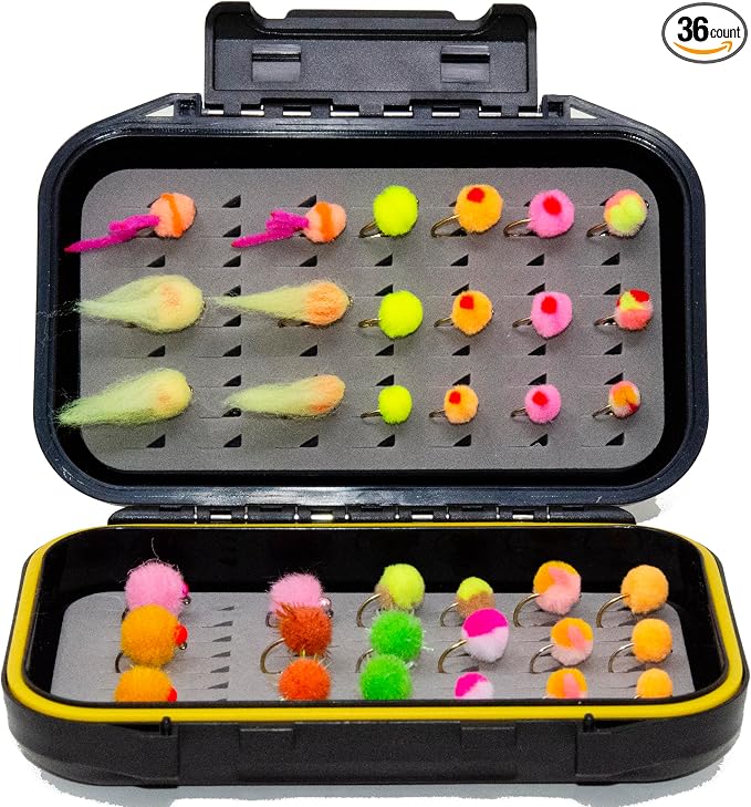 24/36/50/66 Premium Hand Tied Fly Fishing Flies Assortment | Waterproof Fly Boxes | Dry, Wet, Nymphs, Streamers, Wooly Buggers, Terrestrials | Trout, Bass Lure Set, Kit, Gift