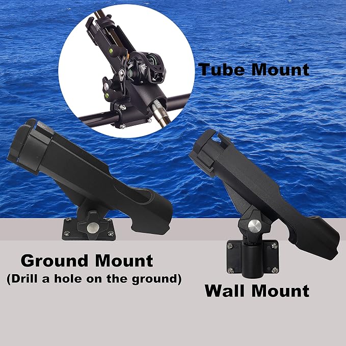 HiUmi Adjustable Black Fishing Rod Holder for Boat Kayak Swivel Side Mount Kits Tackle