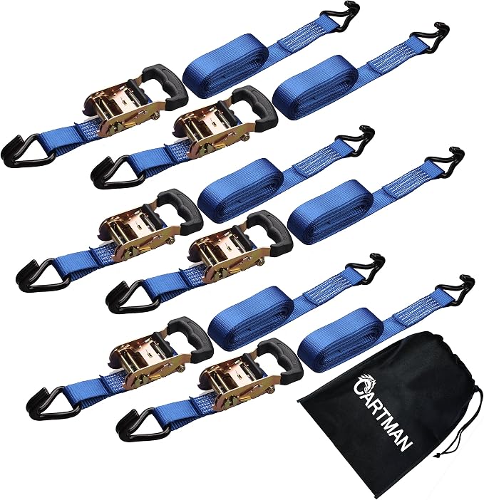 Cartman 1,5" x 15' Padded Ratchet Tie Down 3000Lbs Capacity, Blue Color (6pk)