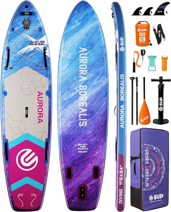 ESUP Extra Wide Inflatable Paddle Board 11’6" ×34/35" ，Super Stable Stand Up Paddleboards for 2 Person/Family/Large Size, Inflatable SUP with Paddle, Pump & Shoulder Strap