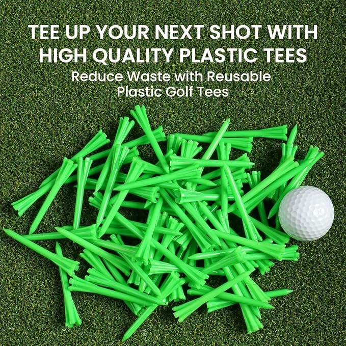FINGER TEN Golf Tees Plastic Unbreakable Easy to Find Bulk Value 200/500/1000 Count, 2 3/4 3 1/4 Inch Tee Driving Range Reduce Friction, Green Red White USA Flag Practice