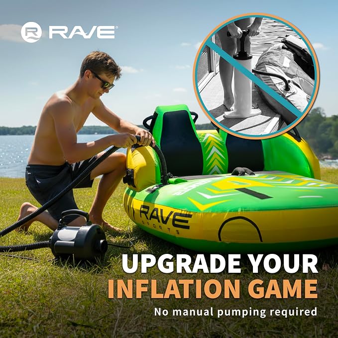 Rave Sports Electric Air Pump – Portable High Speed Inflator/Deflator for Inflatables, Water Slides, Air Mattresses & Pool Toys with 5 Adaptors
