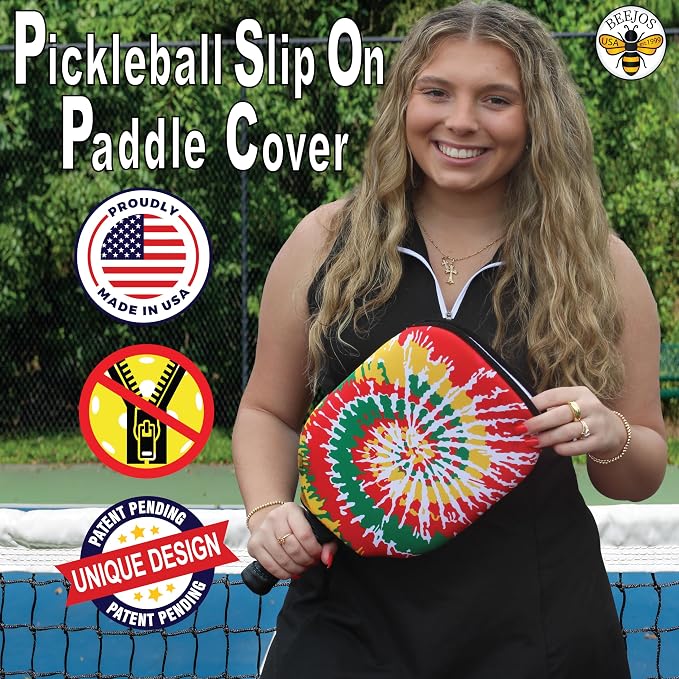 BeeJos Spirl Tie-Dye: Premium Slip-On Pickleball Paddle Cover-Fits Standard Size Paddles-Zipperless (Paddle not Included) Handmade in USA