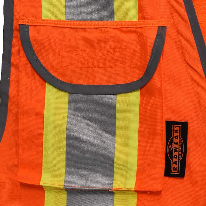 Radians SV55 Class 2 Heavy Woven Two Tone Engineer Vest With Padded Neck To Support Extra Weight In Cargo Pockets, Orange, 3X-Large