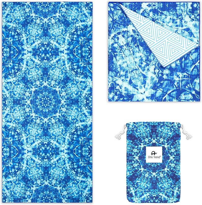 Elite Trend Microfiber Beach Towel for Adults with Bag - Extra Large 78x35 inch Lightweight Sand Free Quick Dry Towel for Travel, Swimming, Yoga, Camping (Bluewonder)