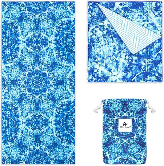 Elite Trend Microfiber Beach Towel for Adults with Bag - Extra Large 78x35 inch Lightweight Sand Free Quick Dry Towel for Travel, Swimming, Yoga, Camping (Bluewonder)