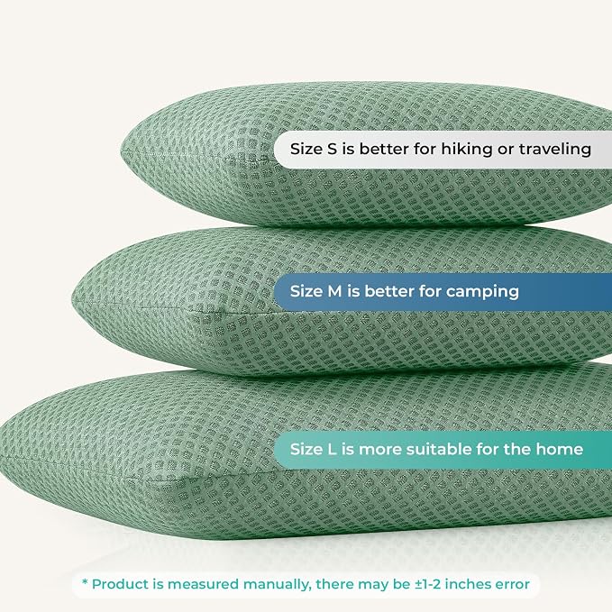 Travel Pillow Memory Foam Pillows, Blue M Size, Green M Size, Ideal Backpacking Hiking, Bed Pillows, Airplane and Car