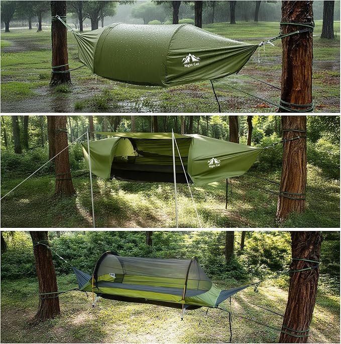 Night Cat Flat Lay Hammock Tent with Mosquito Net Waterproof Rainfly for 1 Person Backpacking Hiking Camping Lightweight 330LBS 87x28x19in