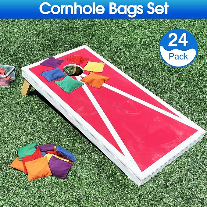 Shappy 24 Pcs Nylon Cornhole Bean Bags for Tossing 6" x 6" Cornhole Bags Set Regulation All Weather for Sack Hand Toss Games Family Party Throwing Adults(Bright Colors, Classic)