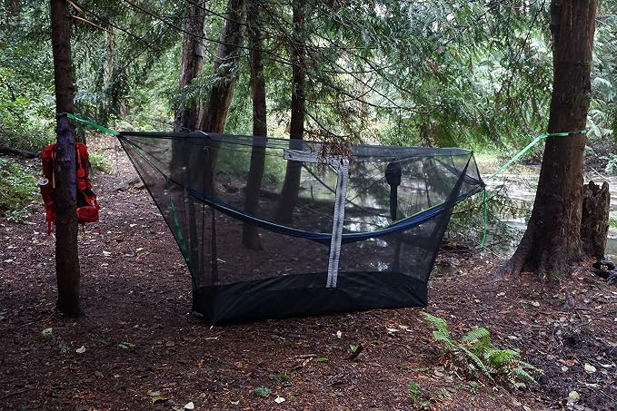 GRAND TRUNK Mozzy 360 Bug Net | 360° Hammock Mosquito Net with Bathtub Bottom, Spreader Bars & Stakes | Fits Most 11' Hammocks | Black