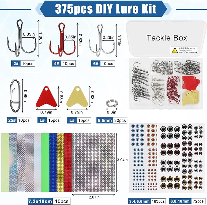 Unpainted Fishing Lures Making Kit,375pcs DIY Blank Crankbaits Minnow Hard Bait Set Include Lure Tapes Eyes Treble Hooks Split Rings Speed Clips Make Your Own Fishing Lures
