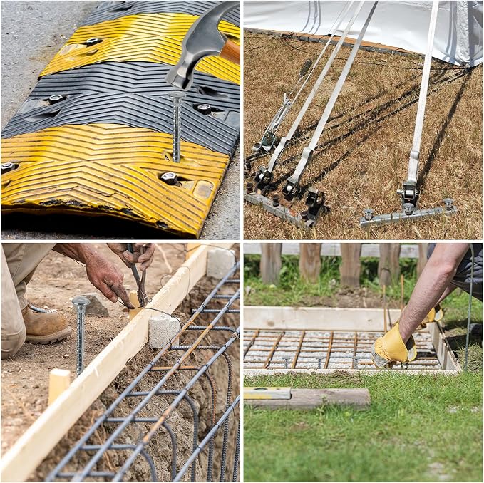 16Pcs Rebar Stakes 16 inches 3/8 Inch Diameter Galvanized Steel Concrete Form Stakes, Plant Support Garden Metal Spikes for Ground Anchors, Speed Bump, Wheel Stop