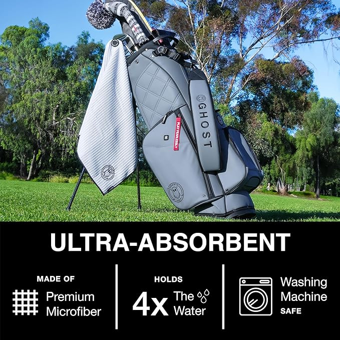Ghost Golf Magnetic Towel (Caddie) - Premium Ultra-Absorbent Microfiber Golf Towel with Magnet for Golf Carts or Clubs - 18" x 40" Golfing Gear - Waffle Weave Pattern (Desert Camo)