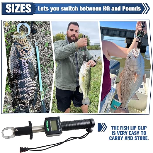 AGOOL Fish Gripper with Digital Fish Scale, 50lb/25kg Loading Capacity Fish Lip Grip Memory Function Fishing Scale Stainless Steel Fish Lip Gripper