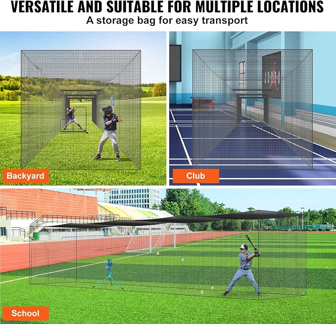 VEVOR Baseball Batting Cage,Professional Softball Baseball Batting Hitting Training Net,Heavy Duty Enclosed PE Practice Portable Pitching Cage Net&Carry Bag,for Backyard,Field,Indoor&Outdoor