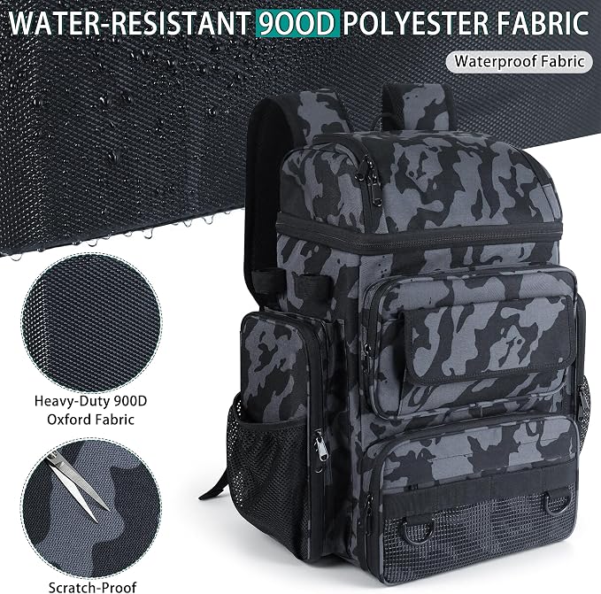 Fishing Backpack with Fishing Rod and Reel Combos Tackle Boxes,45L Waterproof Tackle Backpack with Rod Holder,Fishing Gifts for Men Women Freshwater Saltwater