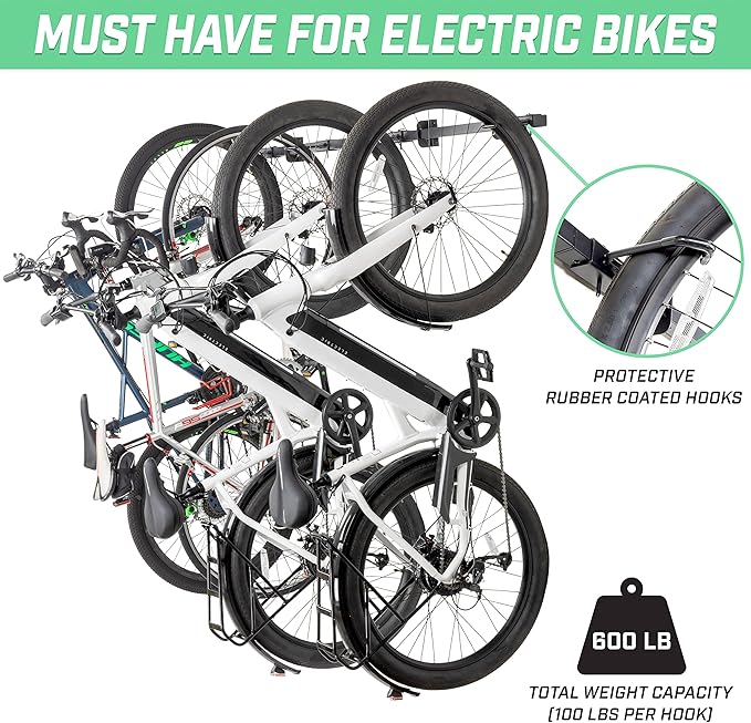 GoSports Wall Mounted Bike Rack for Garage - Vertical Storage for 4 to 6 Bicycles