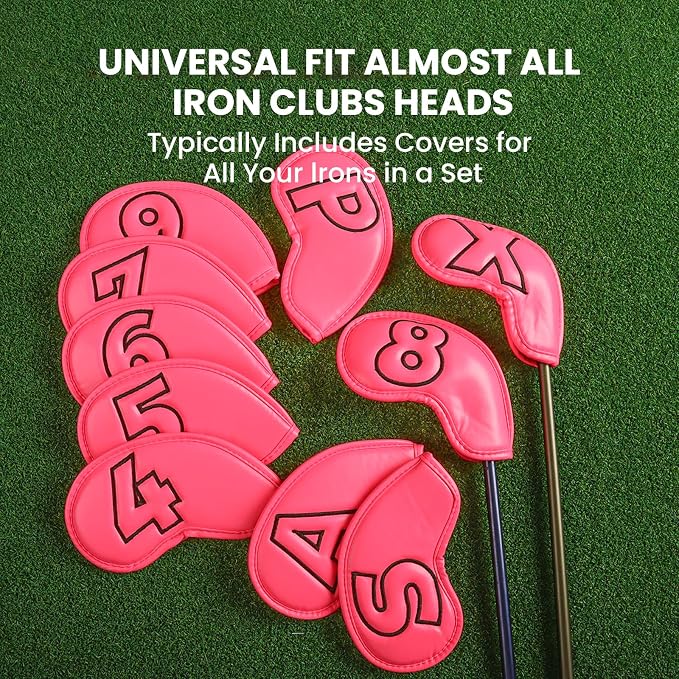 Golf Iron Covers Set Strong Magnetic Closure Value 10 Pack, Double Side Number Synthetic Leather Deluxe Club Headcover, Universal Head Cover Fit Main Irons Clubs for Women Men