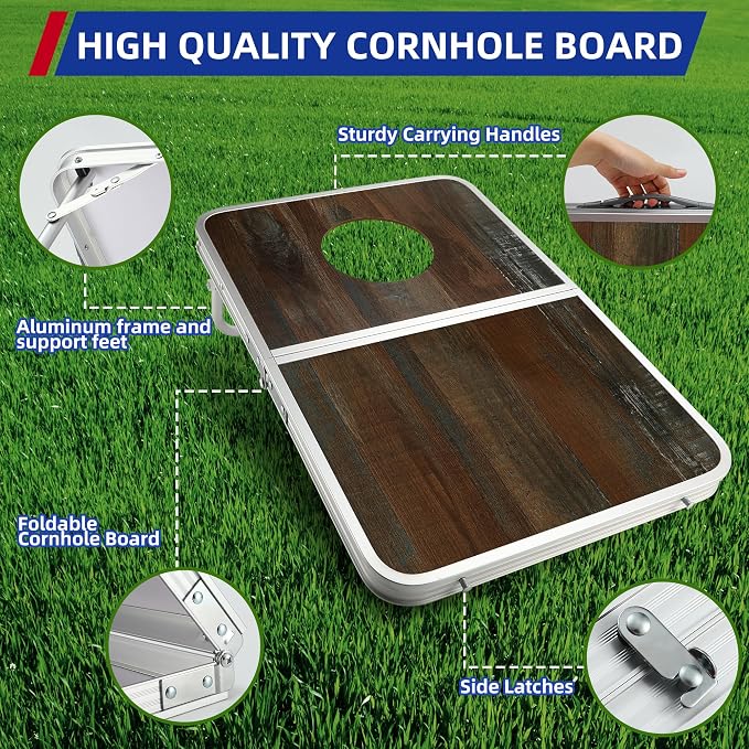 Foldable Lightweight Cornhole Board Set | Aluminum Alloy Edging,2x1.3ft,8 Bean Bags,Portable Corn Hole Games for Adults,for Outdoor Patio Travel Tailgate