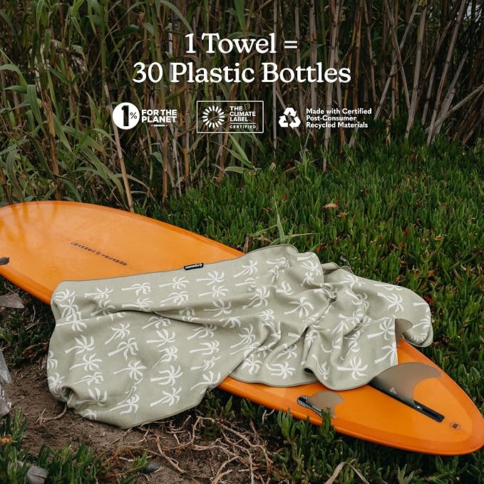 Nomadix Original Towel - Perfect for Beach, Pool, Travel, Camping, Yoga - Made with Recycled Materials - Super Absorbent - Sand Resistant - Breezy Palms Olive - 72.5x30