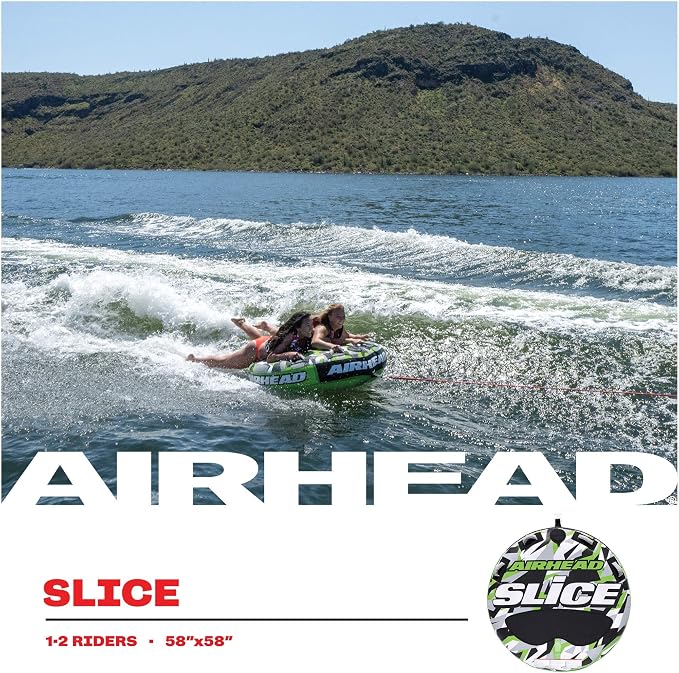 Airhead Slice Towable 2-4 Rider Models, Tube for Boating and Water Sports, Heavy Duty Full Nylon Cover with Zipper, EVA Foam Pads, and Patented Speed Safety Valve for Easy Inflating & Deflating