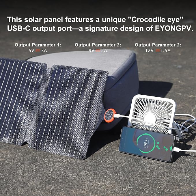 EYONGPV 36W Portable Foldable Solar Panel with Croc-Eye USB-C PD Fast Charging Output, IP67 Waterproof Compact Solar Charger for Phones, Power Banks, Camping, Hiking, Backpacking