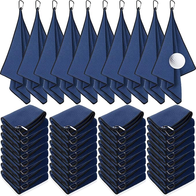 Batiyeer Golf Towels Bulk for Bags 16'' x 24'' Microfiber Waffle Pattern Golf Towels Trifold with Clip for Hiking,Tournament, Yoga