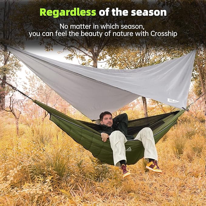 Camping Hammock Mosquito Net with Rain Fly - Portable Parachute Nylon Backpacking Hammock for Outdoor, Hiking, Backpacking, Backyard, Beach, Travel (Hold Up to 500lbs)