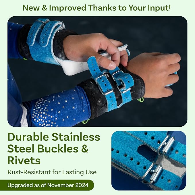 Gymnastics Grips Set Narrow Squeeze, Grips for Gymnastics Girls, Dowel Grips with Soft Leather, Double Buckle Wrist Closure, and Adjustable Finger Holes, for All Ages