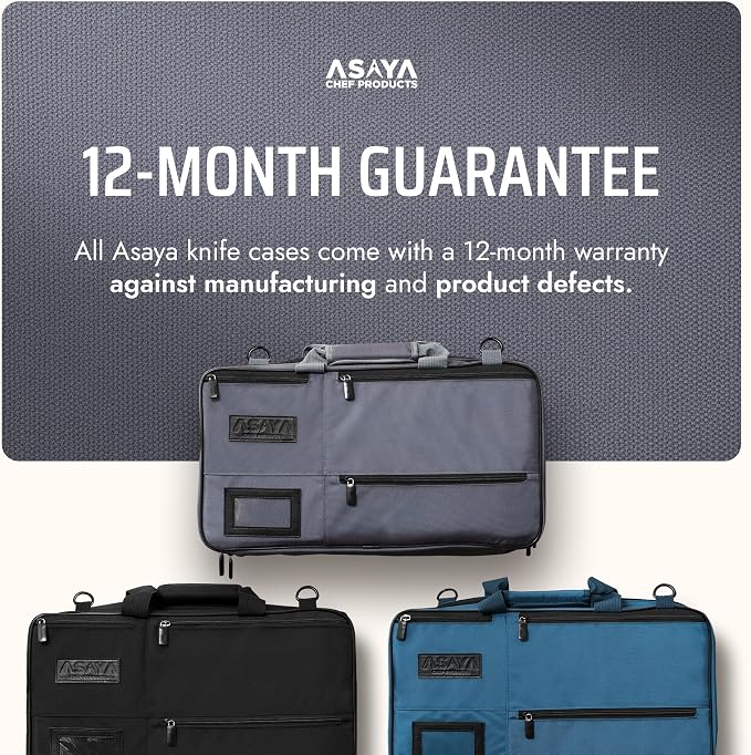 Asaya Chef Knife Bag - 28-Pocket Knives Carrying Case for Kitchen Tools and Utensils, Ballistic Nylon Chef Knife Roll Bag with Adjustable Shoulder Strap - Knives Not Included (Grey)