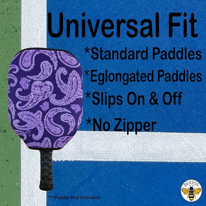 BeeJos Women's Paisley Collection: Premium Slip-On Pickleball Paddle Cover-Fits Standard Size Paddles-Zipperless (Paddle not Included) 2 Color Variations Handmade in USA
