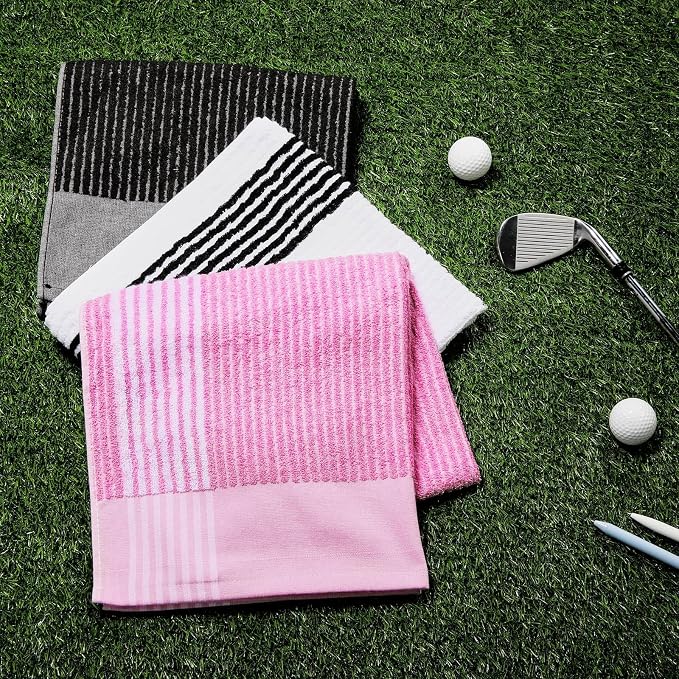 Buryeah Golf Towel 22 x 44 Inch Cotton Golf Caddy Towel Camping Large for Caddies Golfers Tour Players Club with Stripe