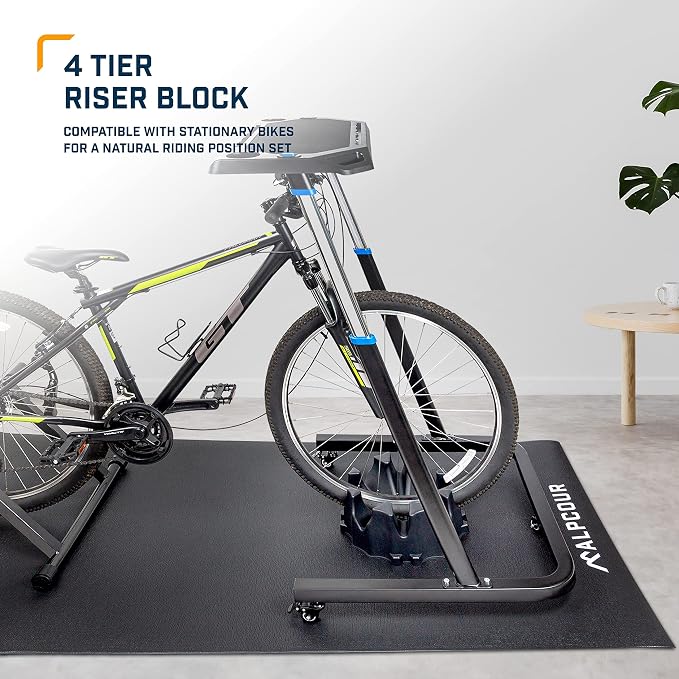 Alpcour Magnetic Bike Trainer Stand for Indoor Riding – with Bike Trainer 4-Tier Riser Block for Front Wheel with Anti-Skid Design