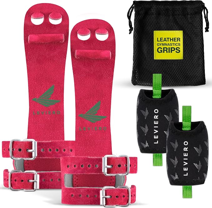 Gymnastics Grips Set Narrow Squeeze, Grips for Gymnastics Girls, Dowel Grips with Soft Leather, Double Buckle Wrist Closure, and Adjustable Finger Holes, for All Ages