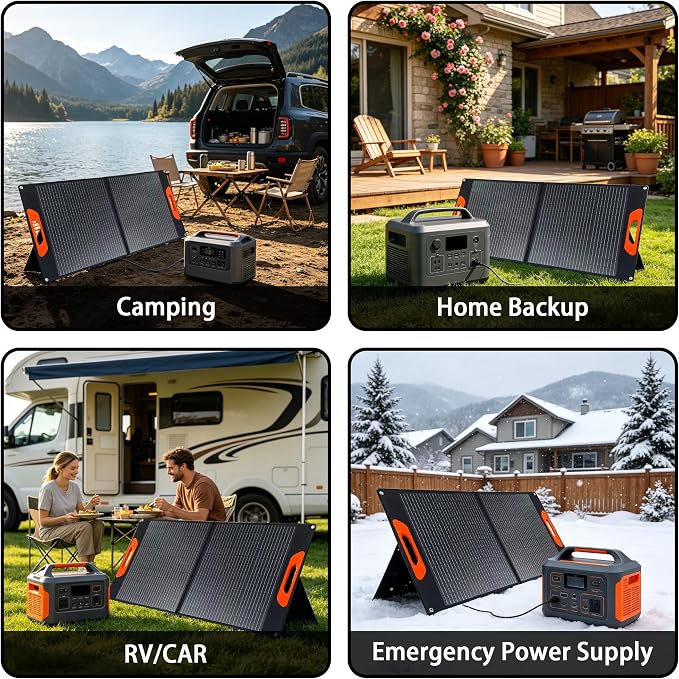 100W Portable Solar Panel, Monocrystalline ETFE Solar Charger with 23.5% High Conversion Efficiency, Foldable Solar Panel with MC4 Output for Portable Power Station, Camping, RV, Outdoor Emergency