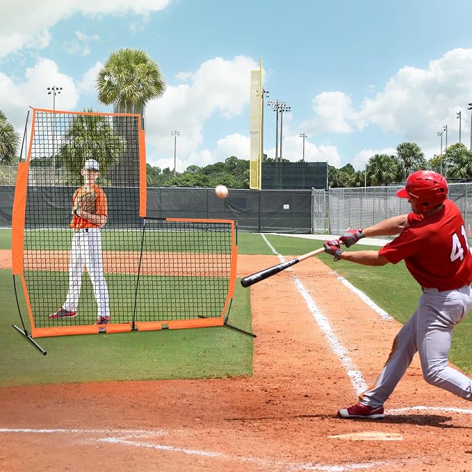 L Screen Baseball Pitching Screen for Batting Cage, Lightweight Pitch Training Accessory, 7x7 ft Pitcher Protection L-Screen Protector Net for Pitcher Safety