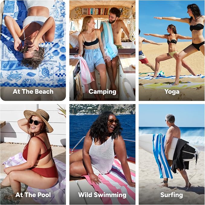 Dock & Bay Beach Towel - Quick Dry, Sand Free - Compact, Lightweight - 100% Recycled - Includes Bag - Grecian Shores - Large (160x90cm, 63x35)