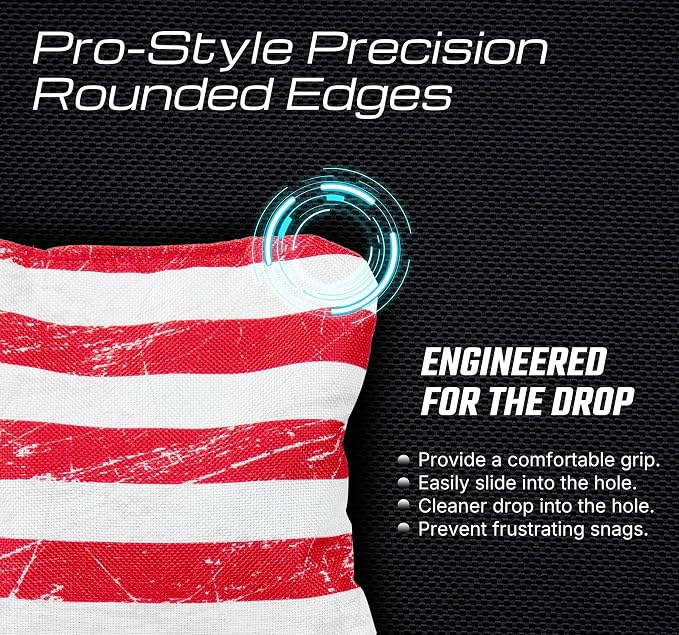 Professional Cornhole Bags Set of 8 - Dual Sided Stick & Slide (Suede/Woven) - Premium Resin Filled Regulation Weight & Size (6x6, 16oz) - Double Stitched Reinforced Seams with Carry Tote
