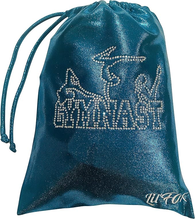 LIL'FOX 8"x10" Drawstring Gymnastics SMALL GRIP BAG 26x20cm - Lightweight Bag for Personal Equipment - Shiny Foil Rhinestones