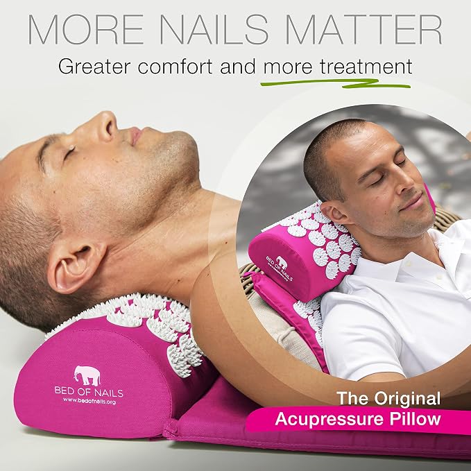 Bed of Nails Acupressure Pillow – Original Bon Acupressure Design with 2142 Precision Nails, 15 x 6 x 4", Pink