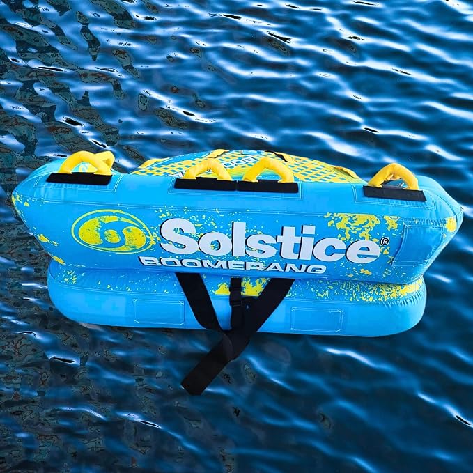 SOLSTICE 2-Person Inflatable Boomerang Towable with Front & Rear Tow Points - Versatile High-Speed Tube for Lake, River, Beach & Swimming Pool, 14 Handles & Built-In Backrests