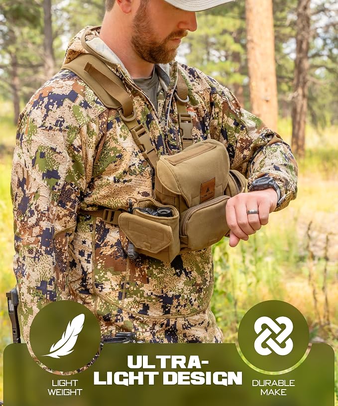 Lone Trail Waterproof Binocular Harness Chest Pack - Lightweight Bino Harness With Rangefinder Pouch | Binocular Case with Silent Magnetic Closure and MOLLE System