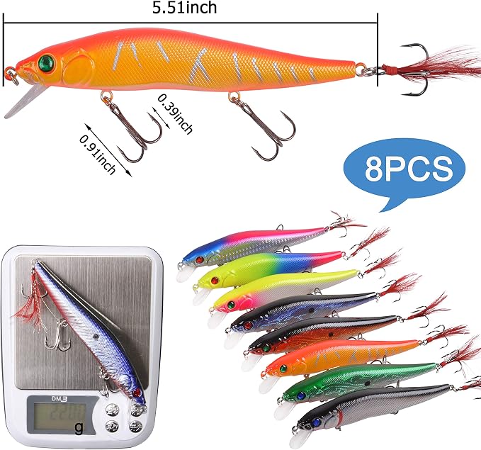 Fishing Lures Kit Crankbait Minnow Hard Bait Set Deep Diving Jerkbait Swimbait Popper Pencil Walleye Lures Artificial Fishing Bait for Bass Trout Redfish Saltwater Freshwater Fishing Lure