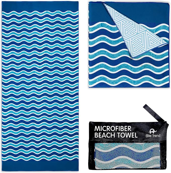Elite Trend Quick Dry Towel Large 63x31 Inch - Microfiber Beach Towel - Perfect for Beach, Travel, Swimming, Pool, Yoga, Hiking, Camping - Lightweight, Fast Drying, Compact for Adults (Blue Sea)