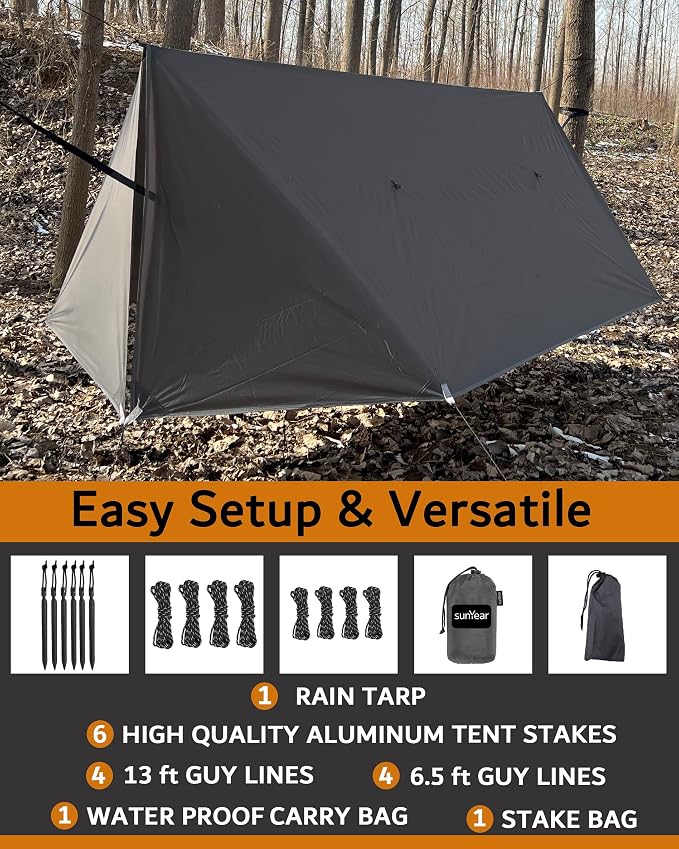 Sunyear Camping Hammock with Net and Hammock Tent Rain Fly Bundle - Perfect for Hiking, Backpacking, Outdoor Sleeping and Camping Survival