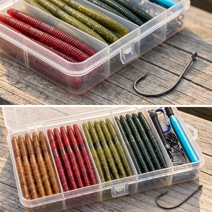 Crappie Fishing Lures Kit, 75/128/144Pcs Tube Lures Jigs Soft Plastic Baits | Includes Tube Lures, Jig Heads, Grub Worms & Swimbaits with Tackle Box for Bass, Trout, Freshwater & Saltwater Fishing