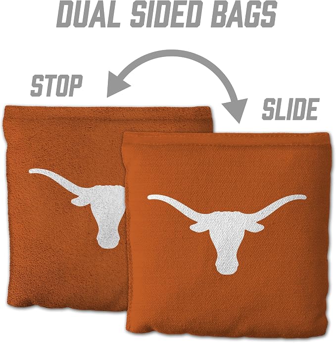 YouTheFan Officially-Licensed NCAA Set of 8 Cornhole Bags - All Weather Dual Sided Slide & Stop - Regulation Size with Carry case