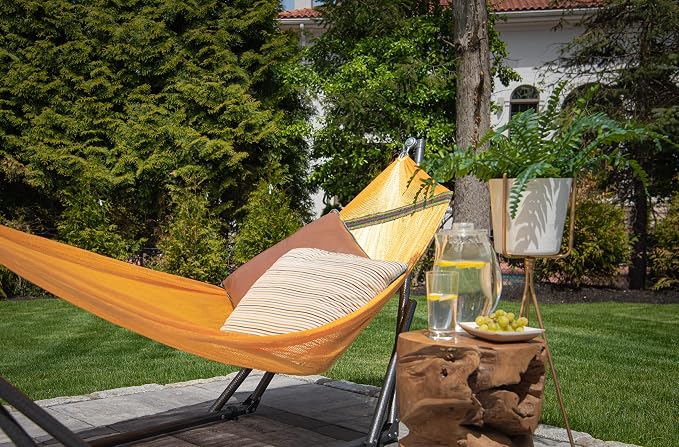 Best Home Fashion Portable Hammock with Collapsible Steel Stand, 600 lbs Capacity, No Tools Assembly, Carrying Bag Included, Perfect for Indoor Outdoor Backyard Patio Camping Beach, 2 Person, Yellow