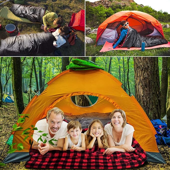 Cotton Flannel Double Sleeping Bag for Camping, Backpacking Or Hiking. Queen Size 2 Person Waterproof Sleeping Bag for Adults Or Teens. Lightweight with Compression Sack