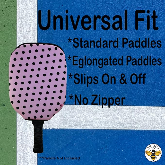 BeeJos Women's Polka Dot Collections: Premium Slip-On Pickleball Paddle Cover-Fits Standard Size Paddles-Zipperless (Paddle not Included) 6 Color Variations